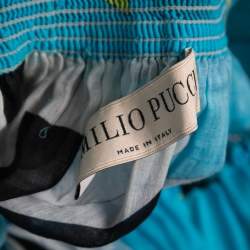 Pre Owned Emilio Pucci Blue Printed Cotton Off-Shoulder Mini Dress M