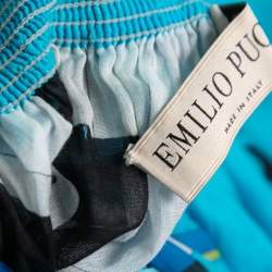 Pre Owned Emilio Pucci Blue Printed Cotton Off-Shoulder Mini Dress M