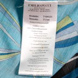 Pre Owned Emilio Pucci Blue Printed Cotton Off-Shoulder Mini Dress M