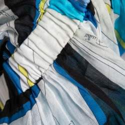 Pre Owned Emilio Pucci Blue Printed Cotton Off-Shoulder Mini Dress M