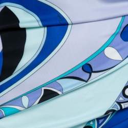 Pre Owned Emilio Pucci Blue Multicolor Printed Jersey Draped Dress M