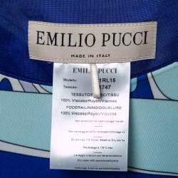 Pre Owned Emilio Pucci Blue Multicolor Printed Jersey Draped Dress M