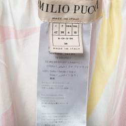 Pre Owned Emilio Pucci Pink Multicolor Printed Silk Neck Wrap Midi Dress M