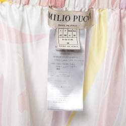 Pre Owned Emilio Pucci Pink Multicolor Printed Silk Neck Wrap Midi Dress M