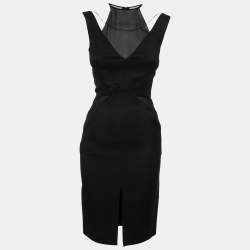 Emilio Pucci Black Crepe Mesh Cutout Detail Midi Dress S