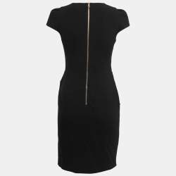 Emilio Pucci Black Wool Cap Sleeve Knot Detail Midi Dress S
