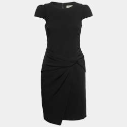 Emilio Pucci Black Wool Cap Sleeve Knot Detail Midi Dress S