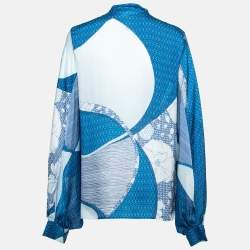 Emilio Pucci Blue Printed Silk Split Sleeve Blouse M