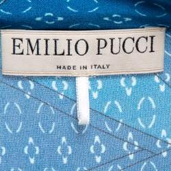 Emilio Pucci Blue Printed Silk Split Sleeve Blouse M