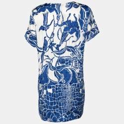 Pre Owned Emilio Pucci Blue & White Silk Jacquard Embellished Mini Dress S
