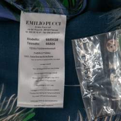 Pre Owned Emilio Pucci Blue Multicolor Printed Silk Belted Shirt Dress M