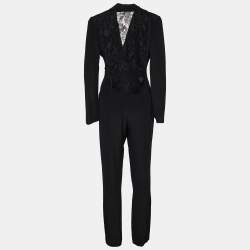 Pre Owned Emilio Pucci Black Silk & Lace Back Detail Jumpsuit M