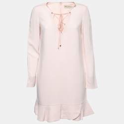 Emilio Pucci Pale Pink Long Sleeve Ruffle Hem Midi Dress M