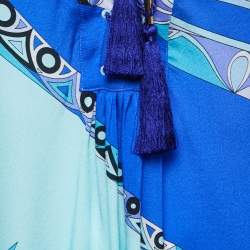 Emilio Pucci Blue Printed Silk Lace Up Blouse S