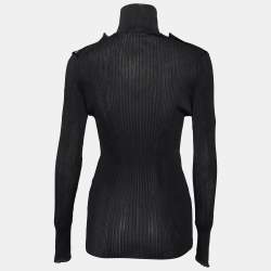 Emilio Pucci Black Jersey Rib Knit Zip Front Polo T-Shirt L