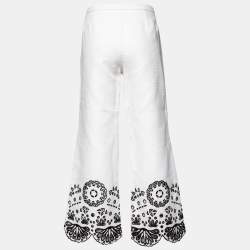 Emilio Pucci White Cotton Cutwork Detail Straight Leg Trousers M