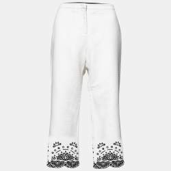 Emilio Pucci White Cotton Cutwork Detail Straight Leg Trousers M