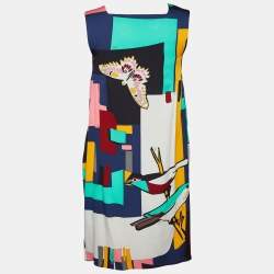 Emilio Pucci Multicolor Silk Sequin Square Neck Shift Dress S