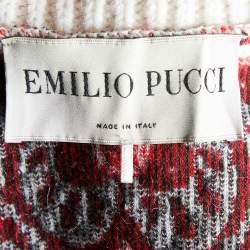 Emilio Pucci Beige Patterned Jacquard Knit Fringed Turtleneck Poncho M