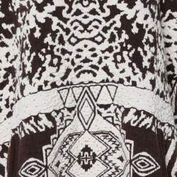 Emilio Pucci Beige Patterned Jacquard Knit Fringed Turtleneck Poncho M