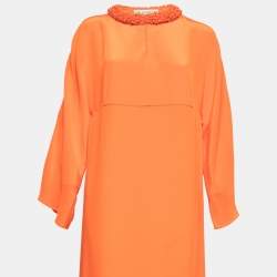 Pre Owned Emilio Pucci Orange Silk Embellished Neck Detail Long Dress S