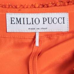 Pre Owned Emilio Pucci Orange Silk Embellished Neck Detail Long Dress S