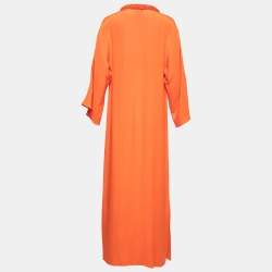Pre Owned Emilio Pucci Orange Silk Embellished Neck Detail Long Dress S