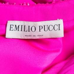 Pre Owned Emilio Pucci Pink Silk Embellished Neck Detail Pleated Long Dress S