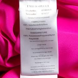 Pre Owned Emilio Pucci Pink Silk Embellished Neck Detail Pleated Long Dress S