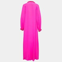 Pre Owned Emilio Pucci Pink Silk Embellished Neck Detail Pleated Long Dress S