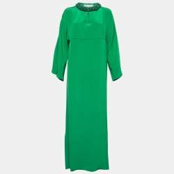 Emilio Pucci Green Silk Embellished Neck Detail Long Dress S 
