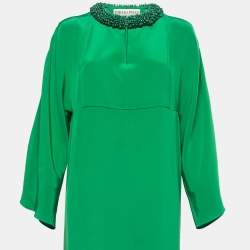 Emilio Pucci Green Silk Embellished Neck Detail Long Dress S 