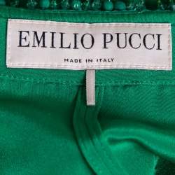 Emilio Pucci Green Silk Embellished Neck Detail Long Dress S 