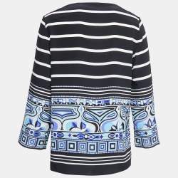 Pre Owned Emilio Pucci Black/Blue Printed Silk Blouse S