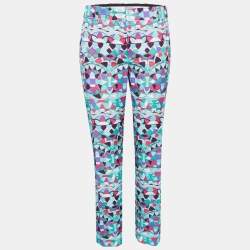 Pre Owned Emilio Pucci Blue Geometric Print Cotton Blend Straight Fit Pants L
