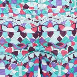 Pre Owned Emilio Pucci Blue Geometric Print Cotton Blend Straight Fit Pants L