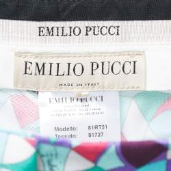 Pre Owned Emilio Pucci Blue Geometric Print Cotton Blend Straight Fit Pants L