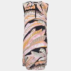Emilio Pucci Multicolor Printed Silk Embellished Hem Sleeveless Shift Dress M