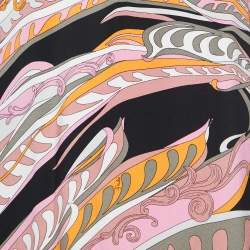 Emilio Pucci Multicolor Printed Silk Embellished Hem Sleeveless Shift Dress M