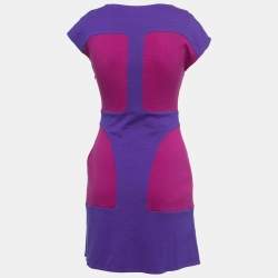 Pre Owned Emilio Pucci Blue/Purple Wool Knit V-Neck Short Dress S