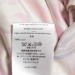 Pre Owned Emilio Pucci White/Pink Printed Silk Ruched Long Sleeve Midi Dress M