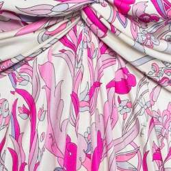 Pre Owned Emilio Pucci White/Pink Printed Silk Ruched Long Sleeve Midi Dress M