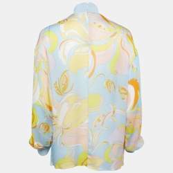 Pre Owned Emilio Pucci Multicolor Printed Silk High Neck Blouse S