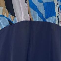 Pre Owned Emilio Pucci Navy Blue Printed Yoke Detail Maxi Dress M