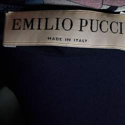 Pre Owned Emilio Pucci Navy Blue Printed Yoke Detail Maxi Dress M