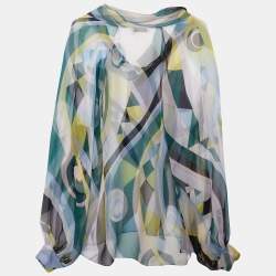 Emilio Pucci Multicolor Printed Silk Sheer Top L