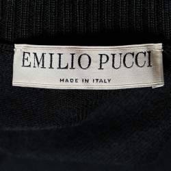 Emilio Pucci Multicolor Printed Silk & Black Wool Sweater Top XL