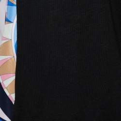 Emilio Pucci Multicolor Printed Silk & Black Wool Sweater Top XL