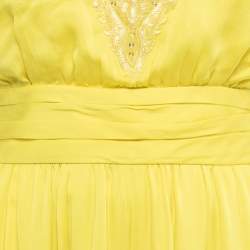 Emilio Pucci Yellow Embroidered Silk Back Open Slit Detail Gown S