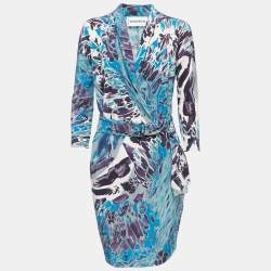 Emilio Pucci Multicolor Printed Silk Long Sleeve Belted Short Dress M